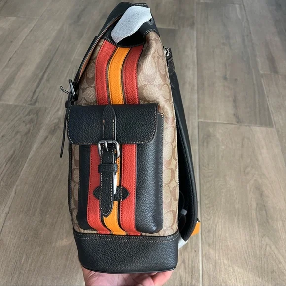 Hudson backpack in signature canvas with varsity stripe sale